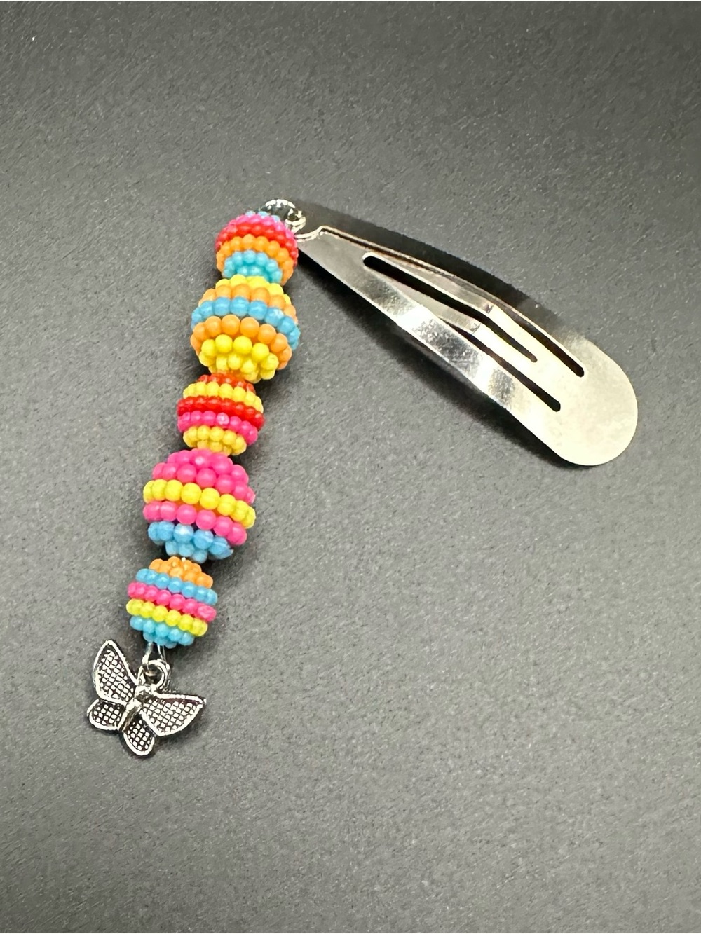 Colorful Beaded Butterfly Hair Clip - Multicolor